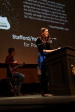 Poet Mary Szybist gives an Oregon Book Award.