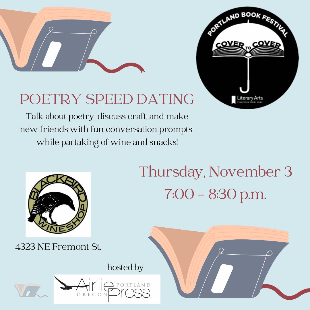 A promotional image for Poetry Speed Dating, an event at the Portland Book Festival Cover to Cover Program.
