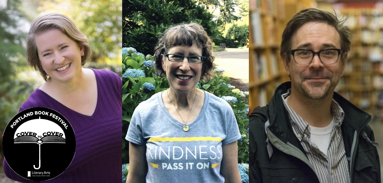 A promotional image for In-Store Reading: Rosanne Parry, Trudy Ludwig, Mark Fearing at the Portland Book Festival Cover to Cover Program.